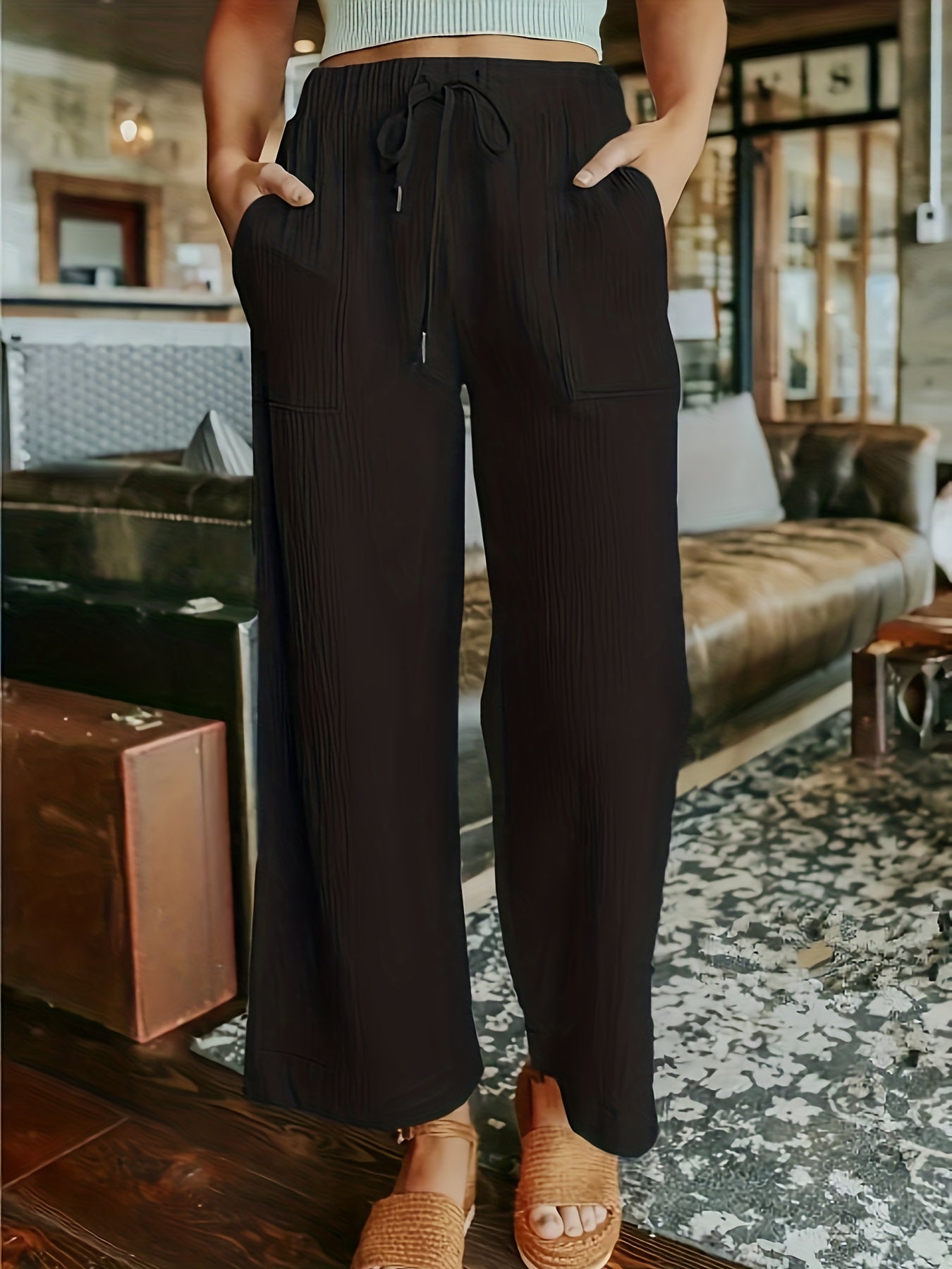 Minimalist Dual Pockets Wide Leg Pants Casual Loose Pants