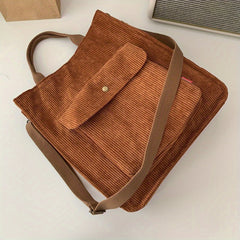 Corduroy Totes Bag For Women Solid Crossbody Bag Pocket Front Handbag For Travel