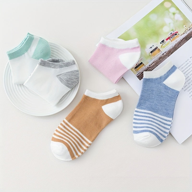 5 Pairs Striped Ankle Socks Soft Lightweight Low Cut Women's Stockings