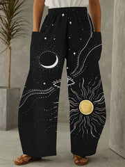 Women's Plus Eye & Moon & Sun Print High Rise Wide Leg Trousers