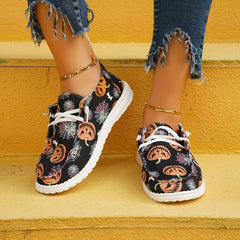 Ghost Face Pumpkin Print Sneakers Halloween Slip On Flats Canvas Shoes