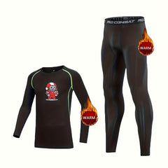 2pcs Toddler Fleece Compression Sets Rugby Player Print Pullover Mat