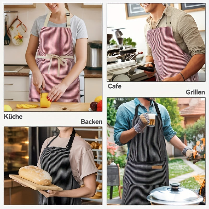 Polyester Striped Unisex Adjustable Cooking Apron