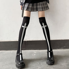 Halloween Party Stockings Spider Web Bat Skull Over The Knee Socks