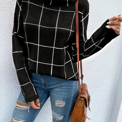 Plaid Print Turtle Neck Sweater for Women