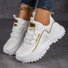 Faux Leather Chunky Sneakers Casual Wear Resistance Running Shoes