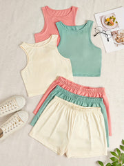 Women's Plus Casual Outfits Set: Solid Tank Top & Shorts 3-Piece Set