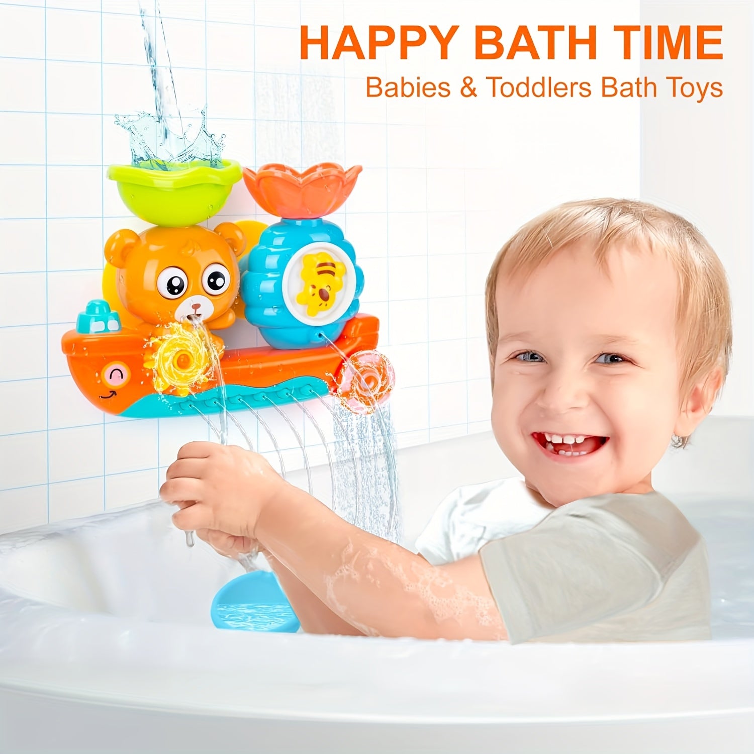 Bear Boat Bath Toy for Toddlers with Suction Cups