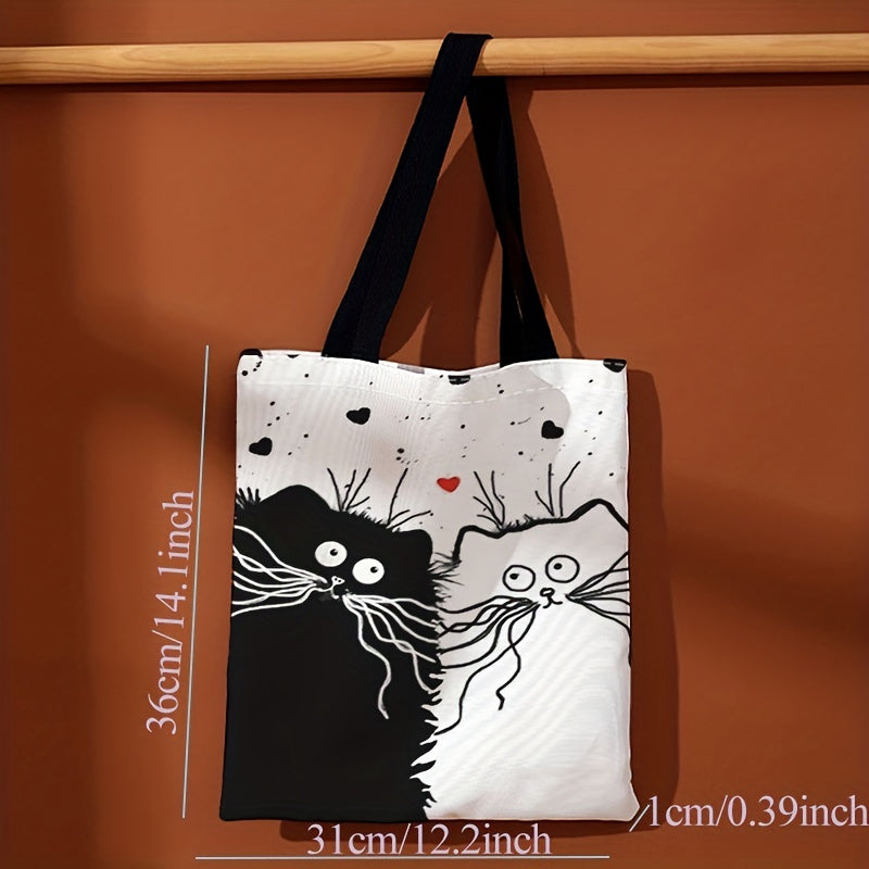 Cat Print Canvas Tote Bag Cartoon Travel Beach Shoulder Bag