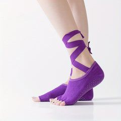 Lace Up Five Toe Yoga Socks Non-slip Open Toe Socks