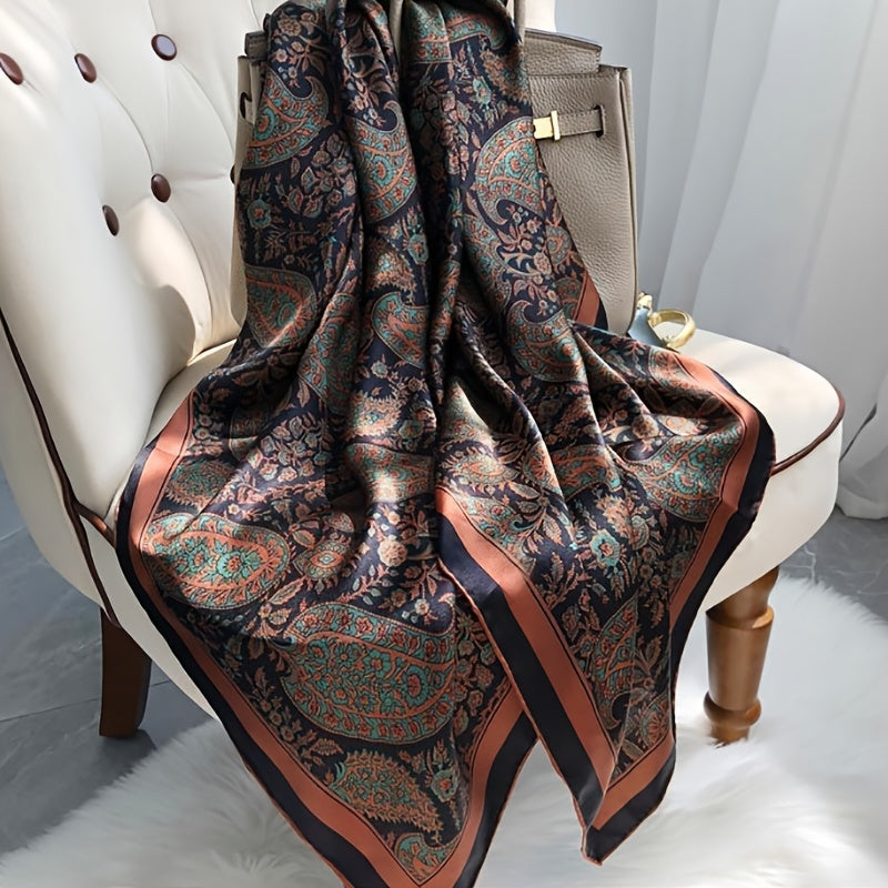 Brown Paisley Print Square Scarf Vintage Shawl Windproof Turban Hijab