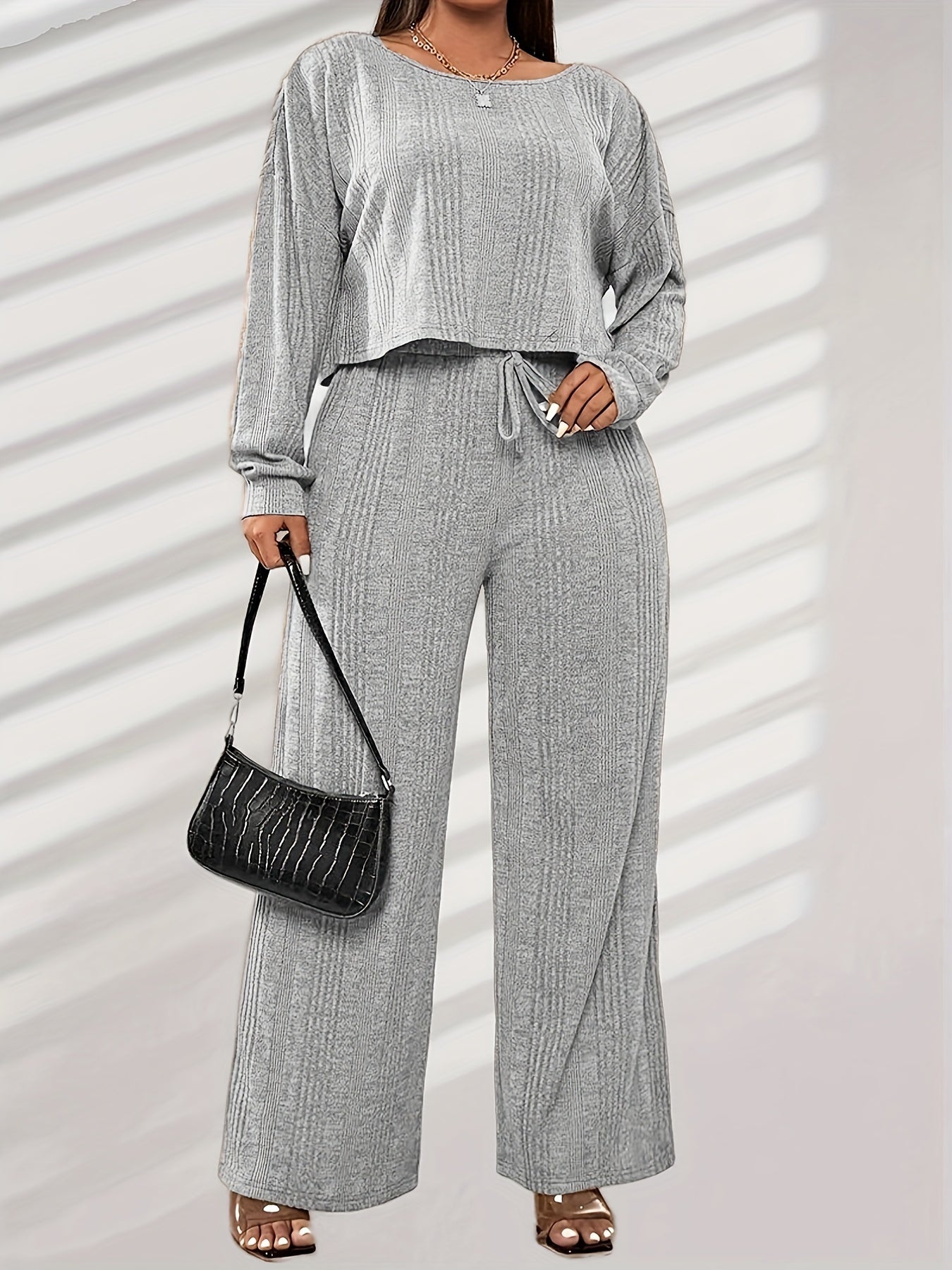  Ribbed Knit Tee & Tie Front Pants Pajamas Set