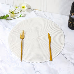 6pcs Cotton Placemat Round Yarn Fur Ball Lace Table Mat
