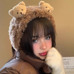 Women's Plush Bear Earmuffs Cozy Fabric Stretch Fit Warm Ear Protection
