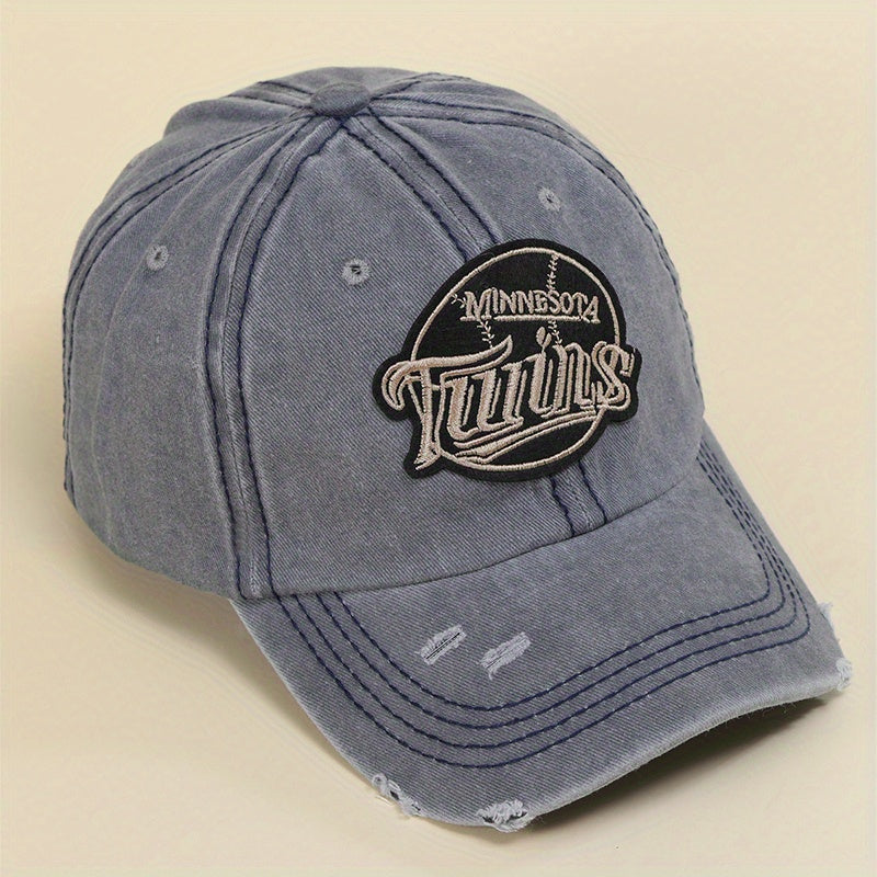 Vintage Ripped Embroidery Baseball Cap Cotton Label Patch Sports Hat