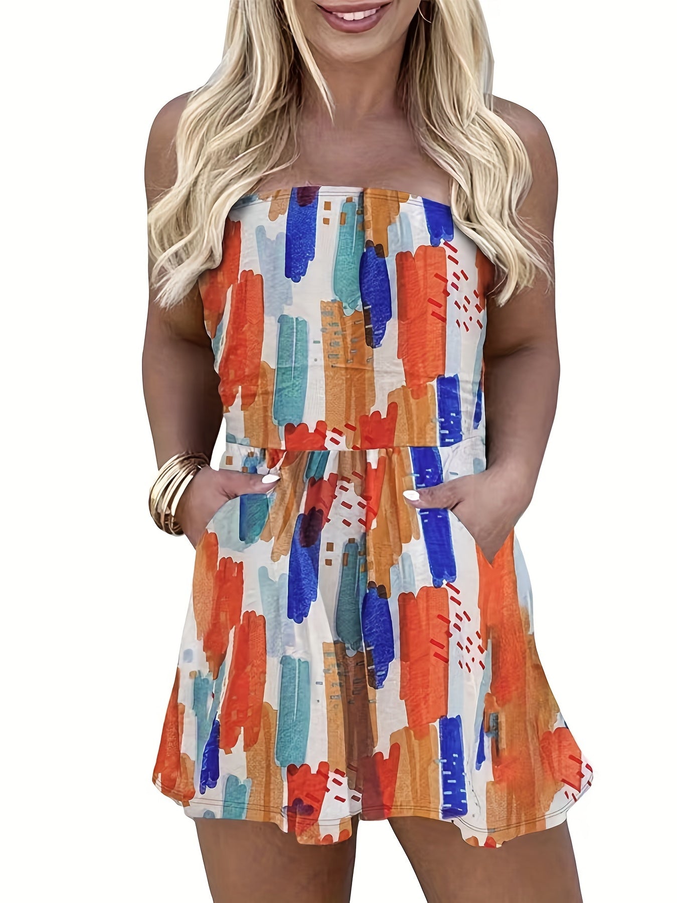 Floral Print Backless Romper Jumpsuit Tube Romper Women's Clothing