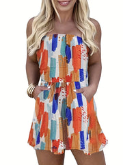 Floral Print Backless Romper Jumpsuit Tube Romper Women's Clothing
