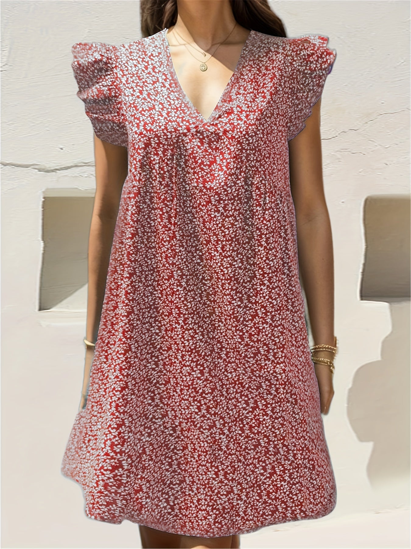 Floral V-Neck Dress Ruffle Sleeve for Spring & Summer