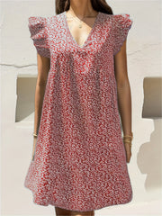 Floral V-Neck Dress Ruffle Sleeve for Spring & Summer