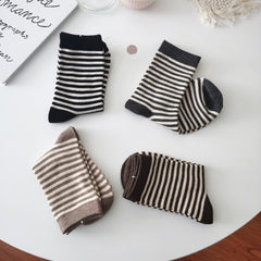 4 Pairs Striped Crew Socks for Women All Match Stockings