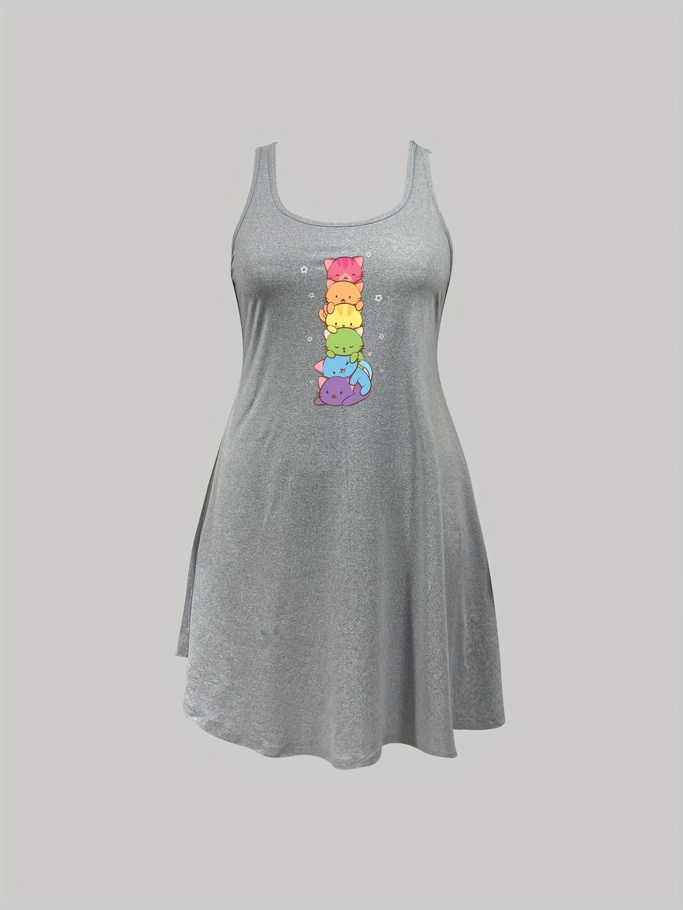  Cat Print Tank Sleep Dress