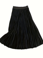  High Rise Velvet Pleated Maxi Skirt