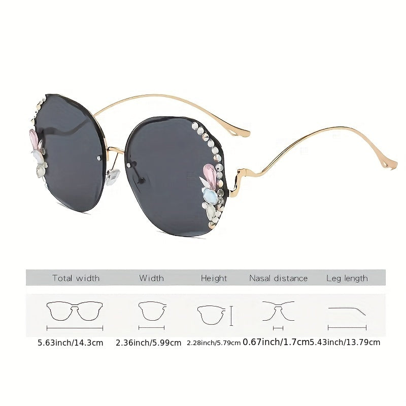 Rhinestone Rimless Sunglasses UV400 Sun Shades