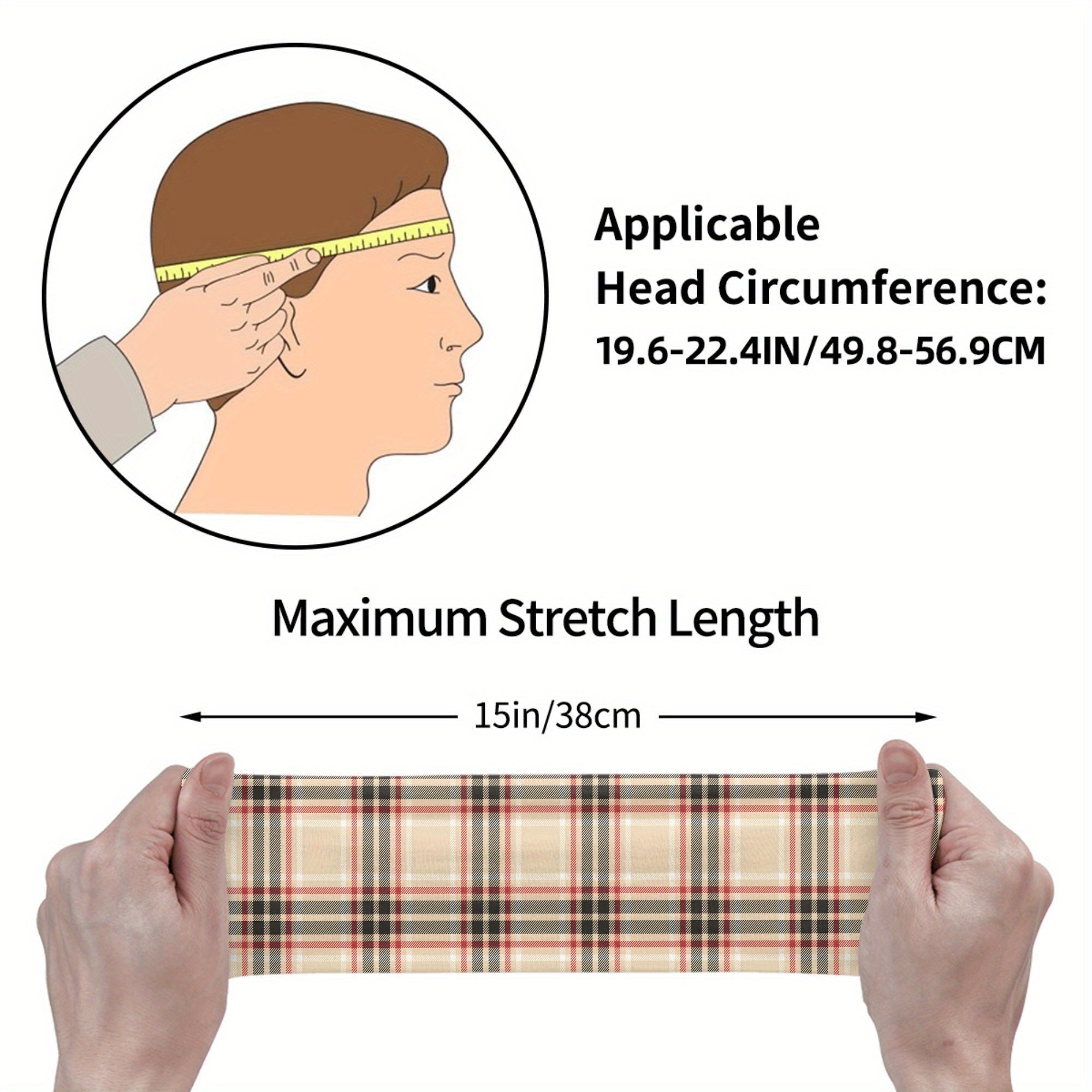 Vintage Plaid Headband Beige Red Pattern
