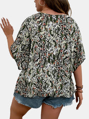  Allover Print Flutter Sleeve V Neck Blouse