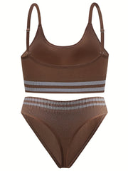 Plus Size Striped Wireless Sports Bra & Panty Set