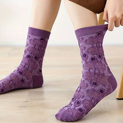Retro Style Floral Print Socks for Women - Pack of 10