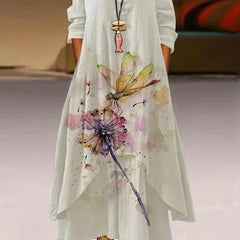  Dragonfly & Dandelion Print Maxi Dress