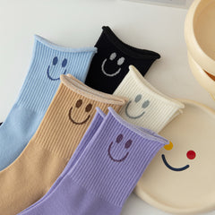 5 Pairs Smiling Face Print Socks Women's Stockings