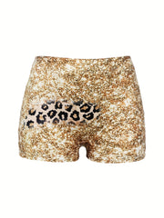  Sexy Shorts Women's Plus Colorblock Leopard & Art Letter & Sequin Prin