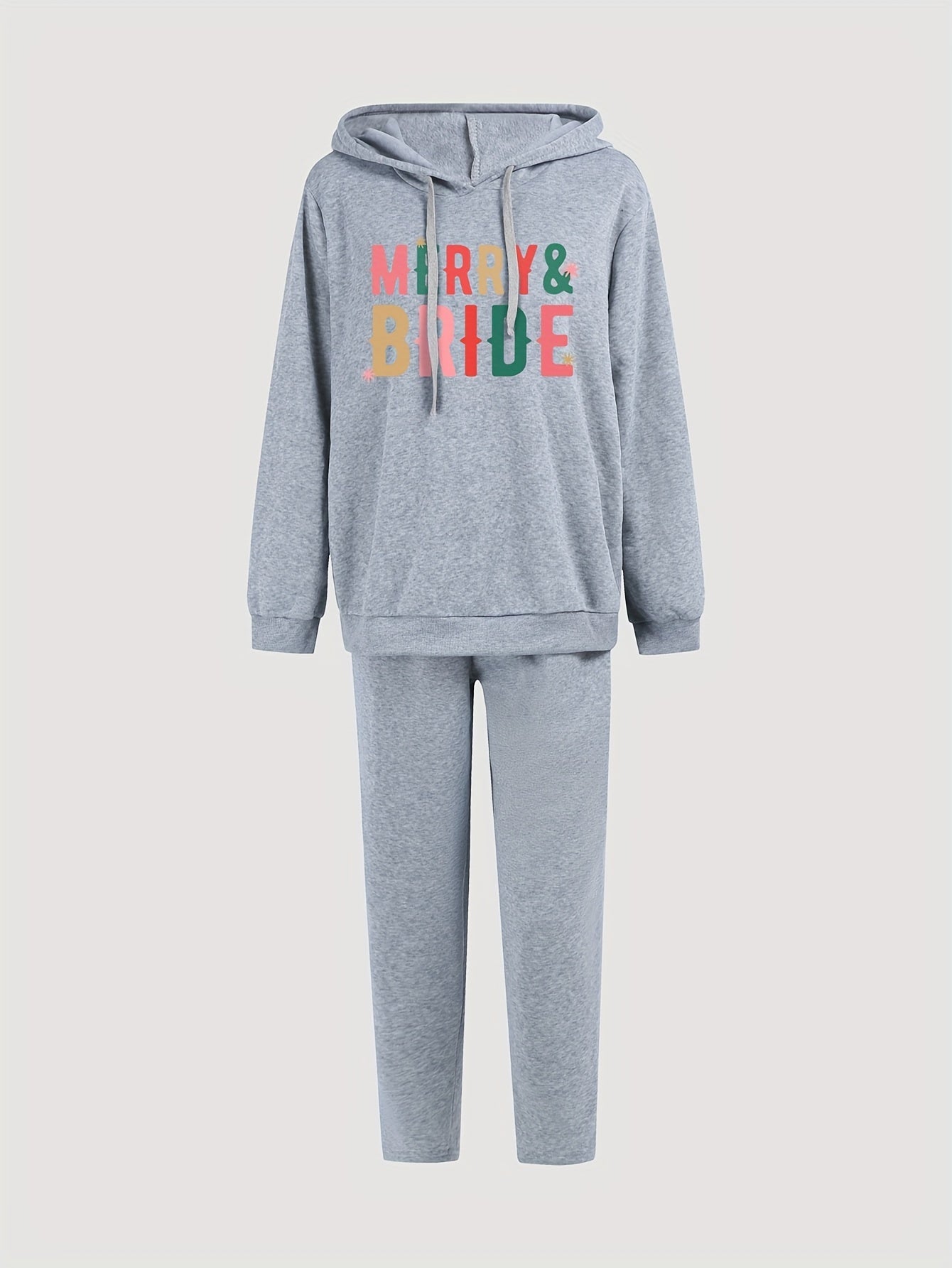 Women's Plus Art Letter Print Hooded Sweatshirt & Sweatpants Set