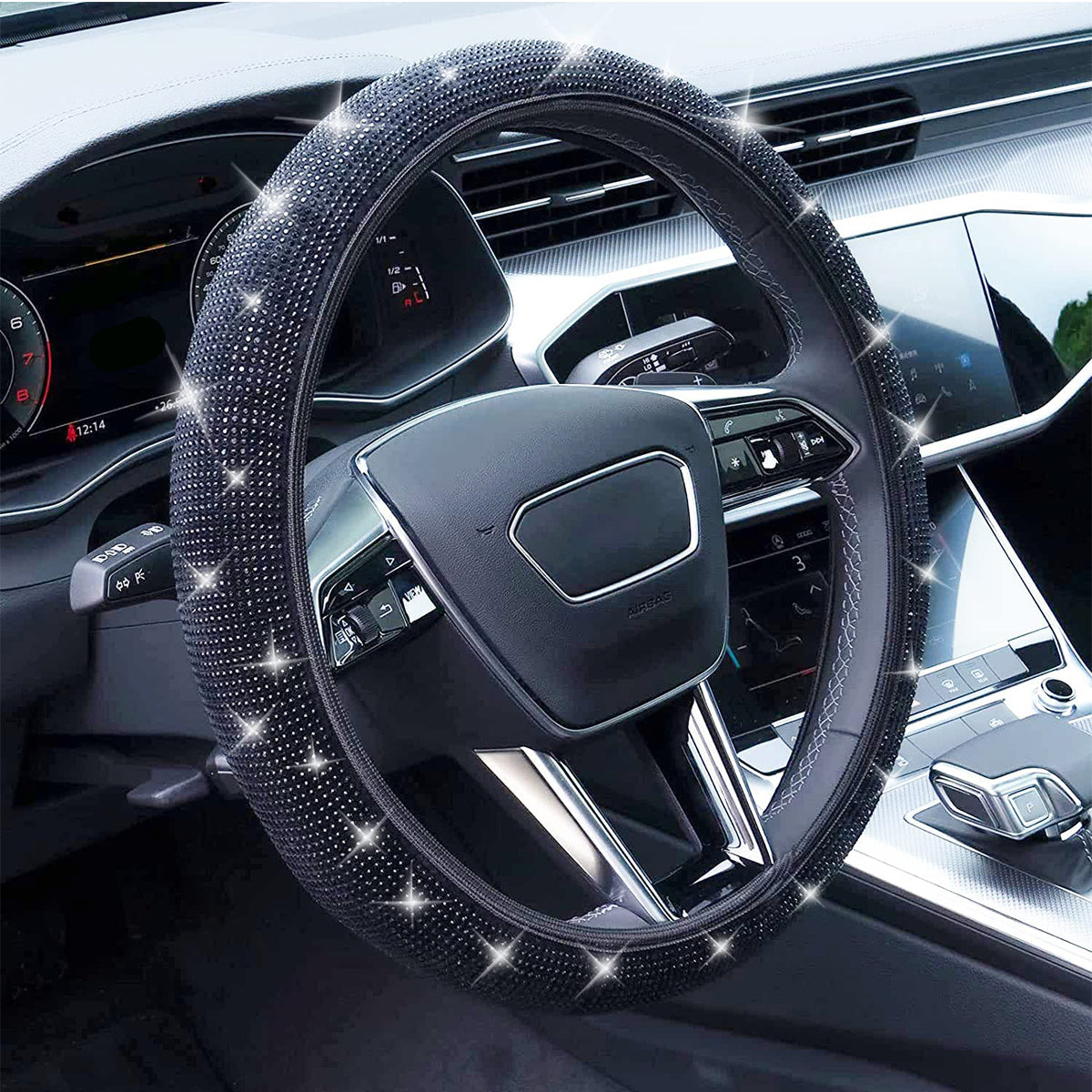 Crystal Diamond Steering Wheel Cover Safe Bling Car Accessory