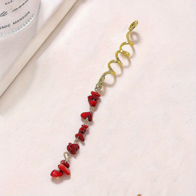 6pcs Braids Spiral Hair Ring with Stone Tassel