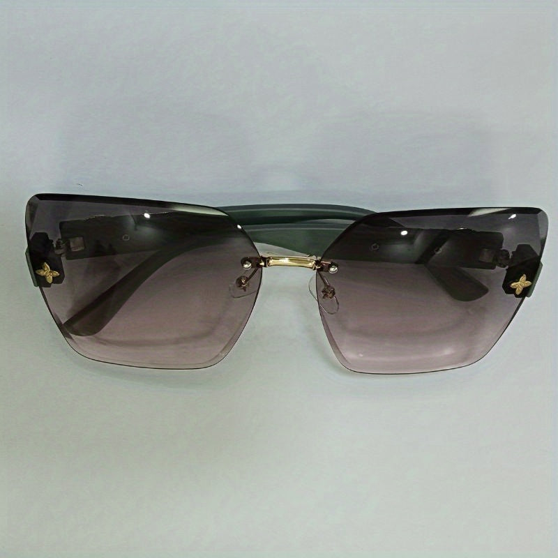 Men Women Rimless Sunglasses UV400 Sun Shades Gradient Lens with Glasses Case
