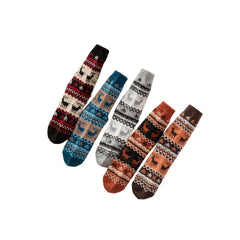 Cartoon Elk Print Christmas Socks Women's Stockings