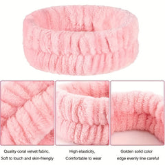 Plush Velvet Elastic Headband Wristband Set for Skincare Spa