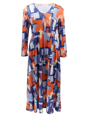  Colorblock V Neck Long Sleeve Maxi Dress Women's Plus