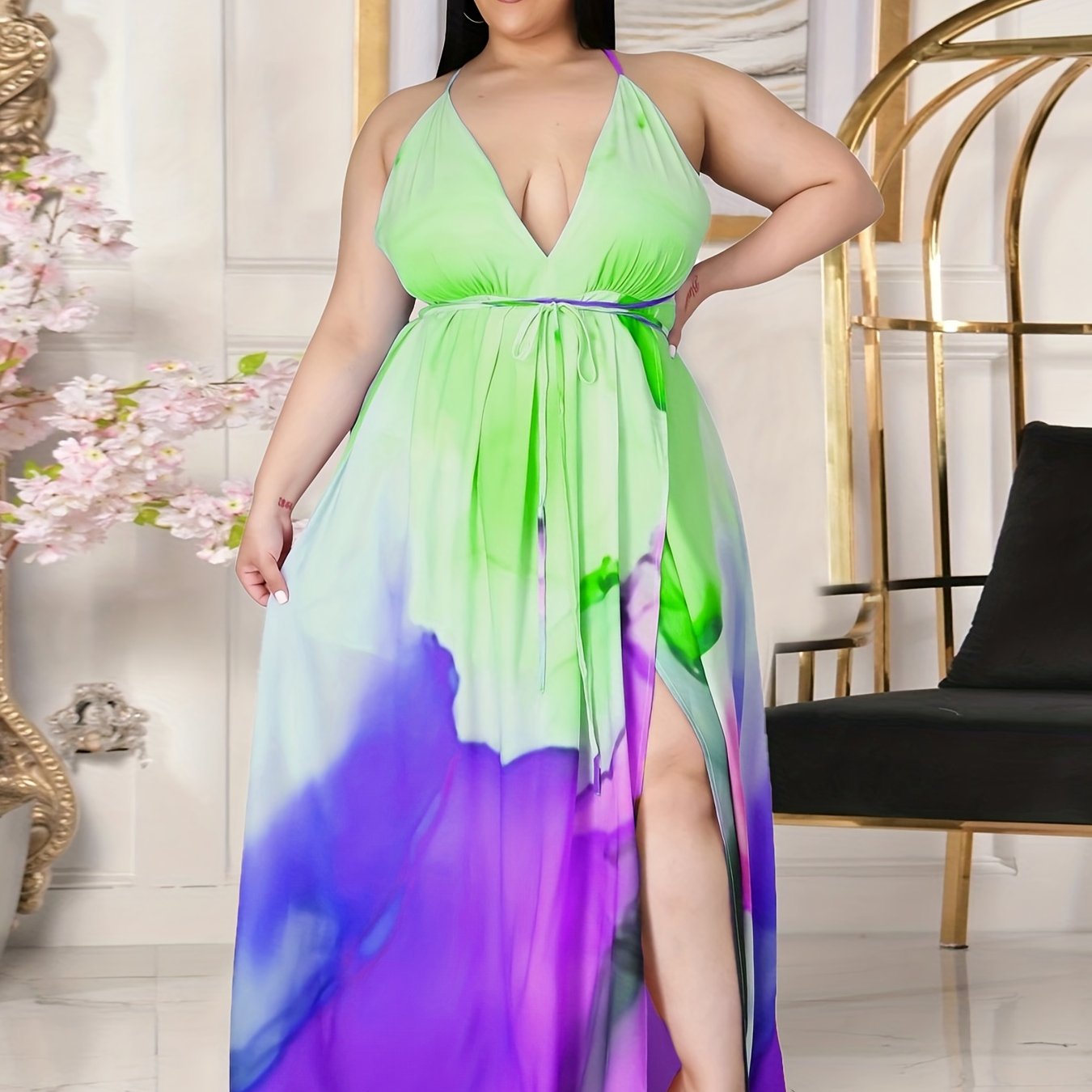 Plus Size Floral Print Criss Cross Backless Maxi Summer Dress