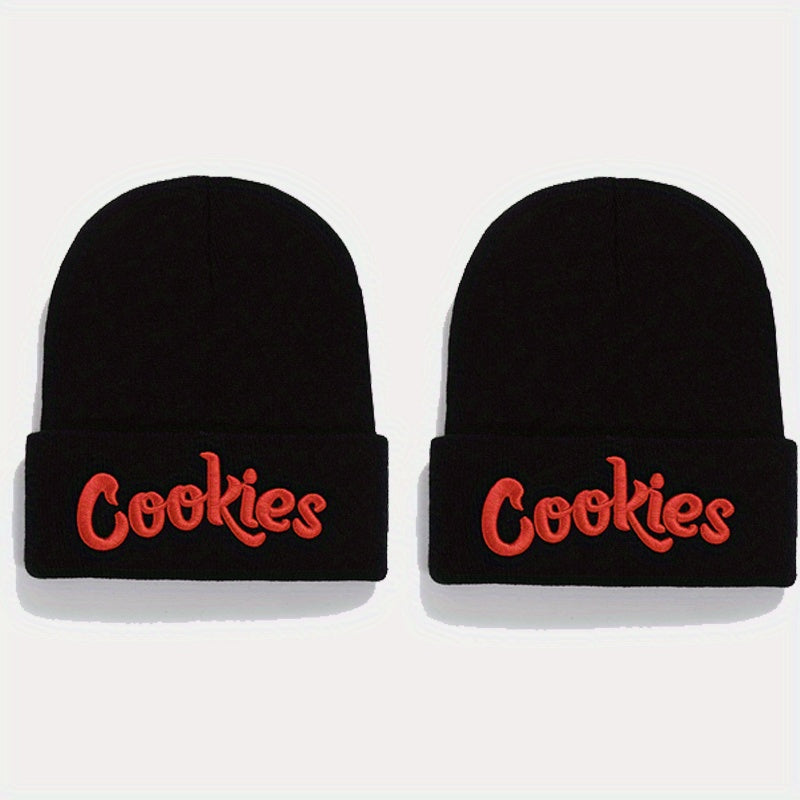 2pcs Letter Embroidery Beanie Cap Hip Hop Knit Hat Warm Skull Cap