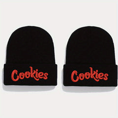 2pcs Letter Embroidery Beanie Cap Hip Hop Knit Hat Warm Skull Cap
