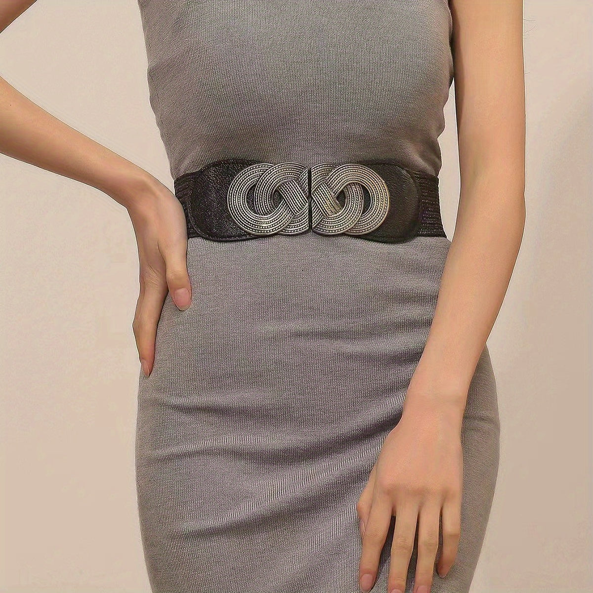 Chinese Knot Buckle PU Belt Retro Elastic Wide Waistband