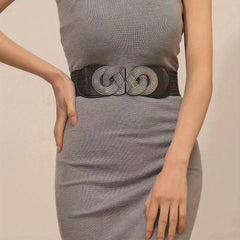 Chinese Knot Buckle PU Belt Retro Elastic Wide Waistband