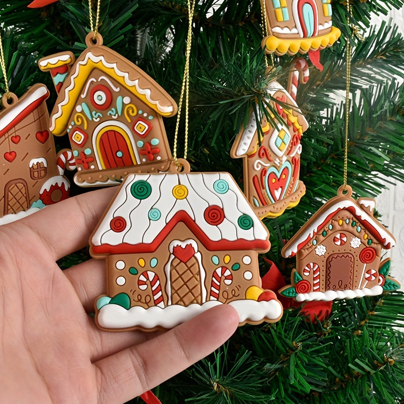 6pcs Gingerbread House Pendants PVC Ornaments