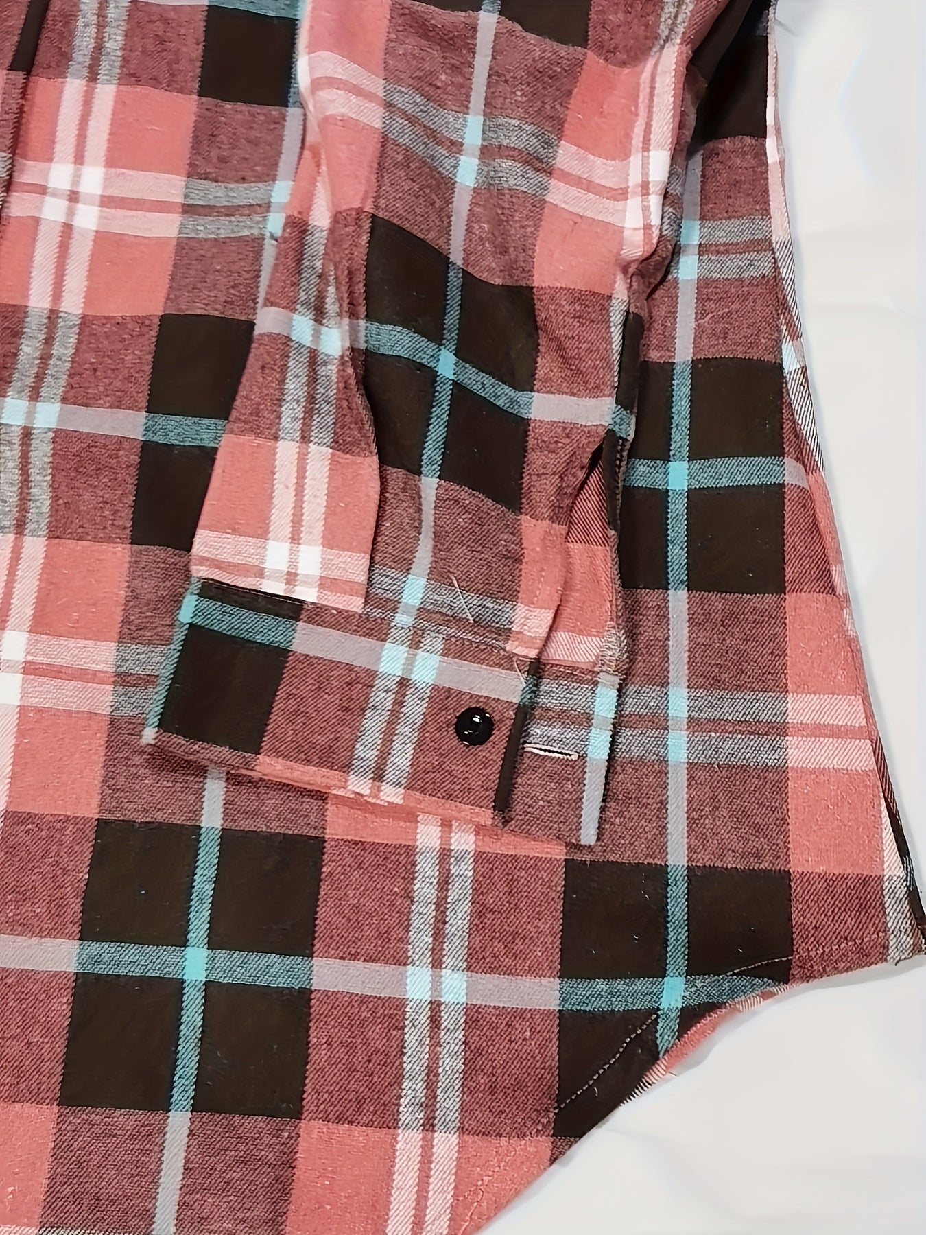  Plaid Print Long Shirt Button Front Collar