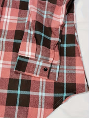  Plaid Print Long Shirt Button Front Collar