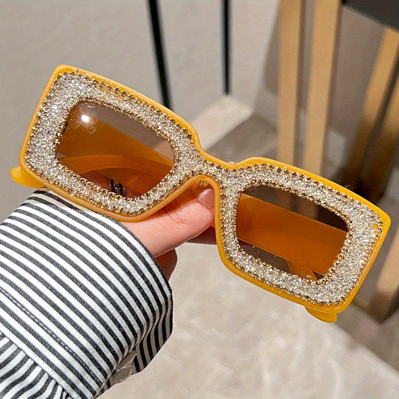 Y2K Rhinestone Square Sunglasses Bling Sun Shades UV400